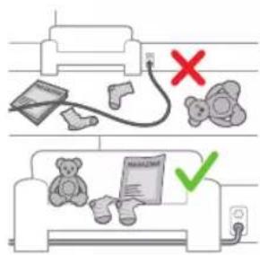 Diagram showing two scenarios of a printer setup with accessories and a checkmark indicating cancellation or rejection.