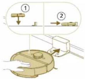 Diagram showing two mechanical components with labeled parts and directional arrows, likely illustrating a process or assembly.