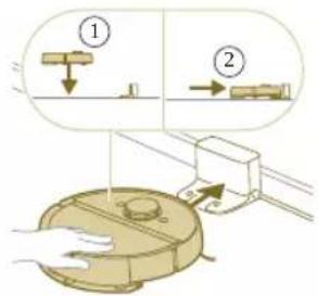 Diagram showing two labeled mechanical components with directional arrows, likely illustrating a process or assembly.