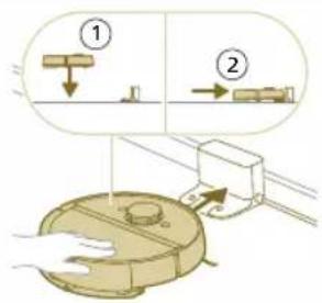 Diagram illustrating a mechanical assembly or cleaning process with labeled components and directional arrows