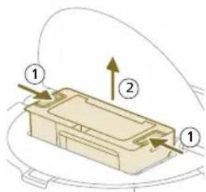 Diagram of a device with numbered components and directional arrows indicating flow or movement