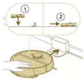 Diagram showing two mechanical components with labeled parts, including a circular base and directional arrows indicating movement or assembly.