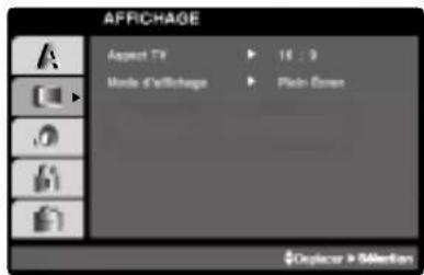 AFFRICHAGE Aspect TV 16 : 3 Mode d'effichage Plain Screen + Duplocar > 5Median