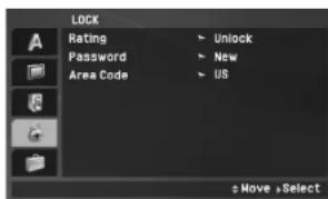 LOCK Rating Password Area Code Unlock New US Move > Select