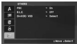 OTHERS PBC B.I.E. DivX(R) VDD On Off Select Move >Select