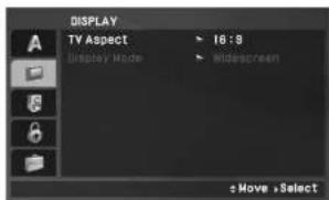 DISPLAY TV Aspect 16:8 Display Mode Widescreen Move, Select