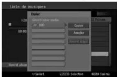 Liste de musiques Copier Selectioner media Null Copier Audio Revel album 00:00 Revel album Select. 00000 Selection 000 Cinema