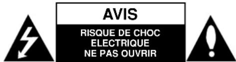AVIS RISQUE DE CHOC ELECTRIQUE NE PAS OUVRIR