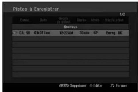 Pistes à Enregistrer Canal Date Update de début Burée Mode Verification Nouveau CA. SD 01/01 Lee T2-22AM 30min SP Enreg. OK CLEEP Supprimer Editor S. Former