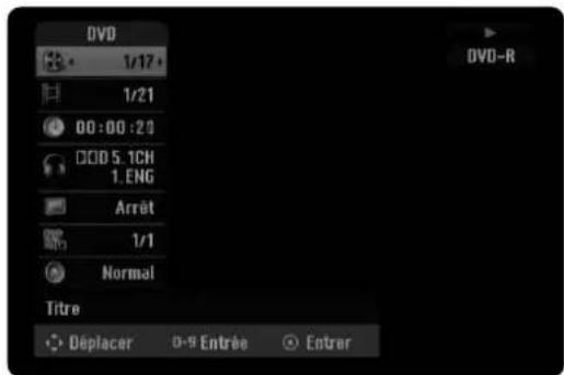 DVD 1/17 1/21 00:00:23 DOD 5.1CH 1.ENG Arrêt 1/1 Normal Titre Déplacer 0-9 Entrée Entrer DVD-R