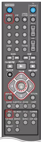 POWER INPUT PIP OPEN CLOSE INPUT 1 2 3 4 5 6 7 8 9 TV DVD 0 SCAN SKIP PAUSE STEP PLAY STOP MUSIC MENU MENU LET DISPLAY RETURN AUDIO SUBTITLE ZOOM LISKP REC REC MODE TITLE THUMAN PLAY MODE MARKER SEARCH CHIP ADD THERIFT