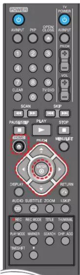 POWER XINPUT PIP OPEN CLOSE XINPUT PICH VOL 1 2 3 4 5 6 7 8 9 CLEAR TV DVD SCAN SKIP PAUSE/STEP PLAY STOP ADDRESS PICH MENU/LET DISPLAY RETURN AUDIO SUBTITLE ZOOM LINKP REC REC MODE TITLE TUMMINE PLAY MODE MARKER SEARCH CHIP ADD TIMESHFT