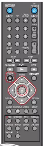 POWER INPUT PIP OPEN CLOSE INPUT 1 2 3 4 5 6 7 8 9 CLEAR TV/DVD SCAN SKIP PAUS/THP PLAY STOP RICH MEN/LET DISPLAY RETURN AUDIO SUBTITLE ZOOM ISKP REC REC MODE TITLE THUMAN RAYCASE MASTER SENCH CNE ADD TREIGHT