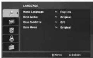 LANGUAGE Menu Language > English Disc Audio > Original Disc Subtitle > Off Disc Menu > Original Move > Select