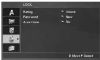 LOCK Rating Password Area Code Unlock New RU Move Select
