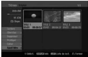 Titres: Visual 1/2 DVD-RM 10.474 ISO Splice Lecture Climber Supervizi Prodigier Editor Apost-Ubr TITLE 1 01/01 00:00:52 TITLE 2 01/01 00:04:37 TITLE 3 01/01 00:08:20 © Select. 000000 Info 0000 Liste de lect. S+ Farmer