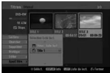 Titres: Original 3/3 DVD-RW 10.47M OG Clips Lecture Character Suppressor Prototype Editor Ajustnote TITLE 1 TITLE 2 00-84-17 TITLE 3 01-01 00-06-20 Selection Note List In: New: Update List Title 1 © Select. 0000 Info. 0000 Liste de lect. 5+ Former