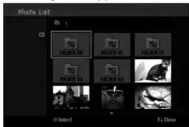 Photo List CD FOLDER 01 FOLDER 02 FOLDER 03 FOLDER 04 Select F: Close
