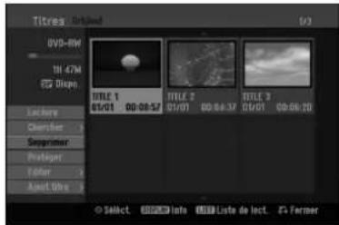 Titres DVD-RM 1H 47M 22 Drop Lecture Character Segmenter Protéger Color Asset Info TITLE 1 01/01 00:00:52 TITLE 2 01/01 00:00:37 TITLE 3 01/01 00:00:20 Select info liste de lect. + Former