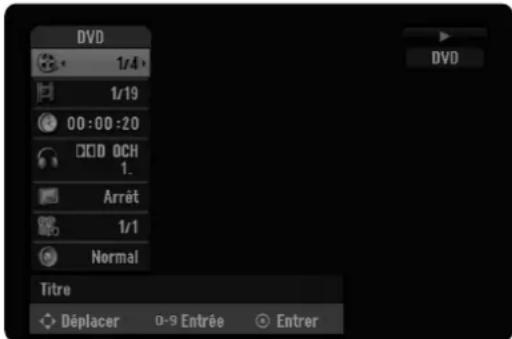 DVD 1/4 1/19 00:00:20 DCD OCH 1. Arrêt 1/1 Normal Titre Déplacer 0-9 Entrée Entrer DVD