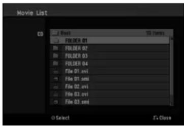 Movie List CD Host 10 Items FOLDER 01 FOLDER 02 FOLDER 03 FOLDER 04 File 01.avi File 01.xmi File 02.avi File 03.avi File 03.xmi © Select Fx Close