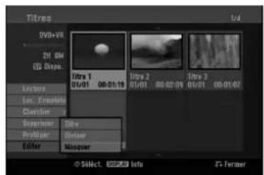 Titres 1vt DVD+VII 2H 04 CS Shape. Lecture Loc. Extreme Cherster Supermer Primer Editor Titre 1 06/01/19 Titre 2 01/01 08:02:09 Titre 3 01/01 00:01:07 Mouse © Select. Info Former