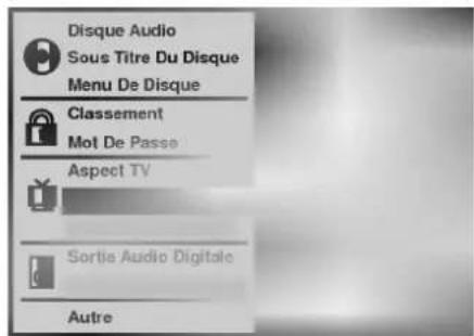 Disque Audio Sous Titre Du Disque Menu De Disque Classement Mot De Passe Aspect TV Sortie Audio Digitale Autre
