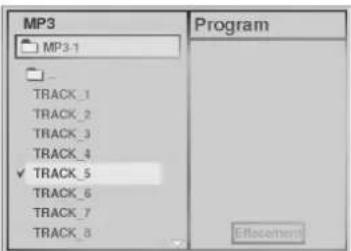 MP3 MP3-1 TRACK_1 TRACK_2 TRACK_3 TRACK_4 ✓ TRACK_5 TRACK_6 TRACK_7 TRACK_8 Program Effacement