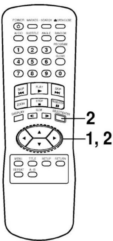 POWER MARKER - SEARCH ▲ OPEN/CLOSE AUDIO SUBTITLE ANGLE RANDOM PROGRAM 1 2 3 4 5 6 7 8 9 0 SKIP PLAY SKIP ZOOM STOP NUESTON DISPLAY BOM SELECT/ENTER MENU TITLE SETUP RETURN REPEAT A-B