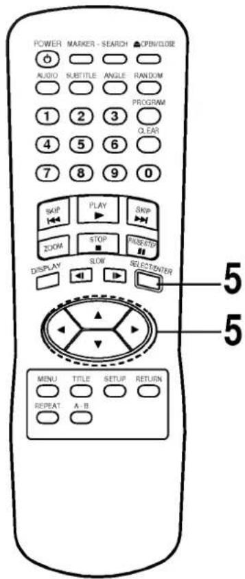 POWER MARKER - SEARCH ▲OPEN/CLOSE AUDIO SUBTITLE ANGLE RANDOM PROGRAM 1 2 3 0 4 5 6 7 8 9 0 SKIP PLAY SKIP ZOOM STOP INSERT DISPLAY SLOW SELECT/ENTER 5 5 MENU TITLE SETUP RETURN REPEAT A-B