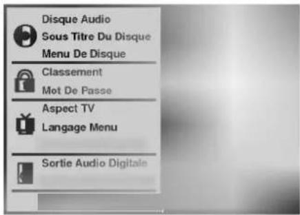 Disque Audio Sous Titre Du Disque Menu De Disque Classement Mot De Passe Aspect TV Langage Menu Sortie Audio Digitale