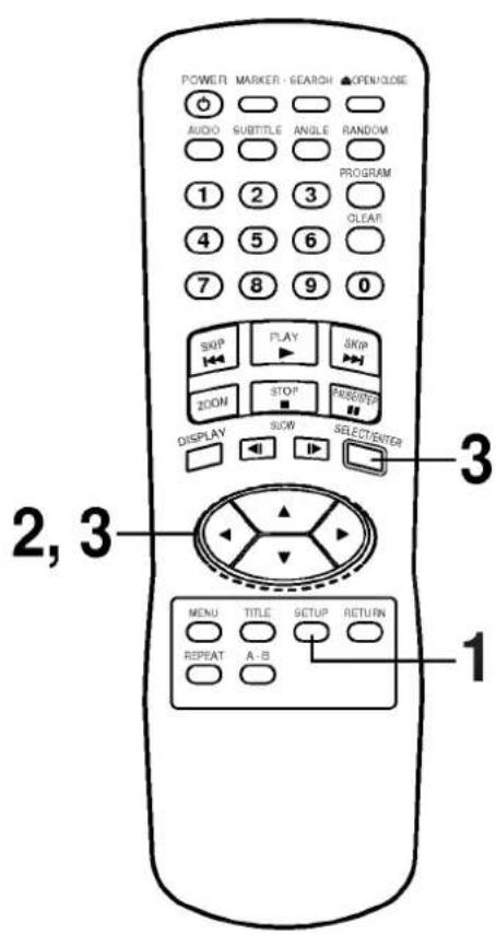 POWER MARKER - SEARCH OPEN/LOSE AUDIO SUBTITLE ANGLE RANDOM PROGRAM 1 2 3 CLEAR 4 5 6 7 8 9 0 SKIP PLAY SKIP ZION STOP PROSTER DISPLAY SLOW SELECT/ENTER 3 2, 3 MENU TITLE SETUP RETURN REPEAT A-B 1