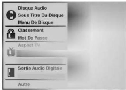 Disque Audio Sous Titre Du Disque Menu De Disque Classement Mot De Passe Aspect TV Sortie Audio Digitale Autre
