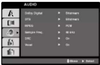 AUDIO Galloy Digital ▶ Retreaters STIs ▶ Retreaters MPEG ▶ PCM Sample Freq. ▶ DR40 DRC ▶ On Vocal ▶ On Show ▶ Reset