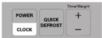 POWER CLOCK QUICK DEFROST Time/Weight + - -