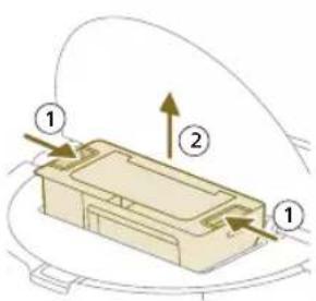 Diagram of a device with labeled parts and directional arrows indicating movement or flow