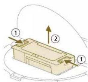 Diagram of a device with numbered components and directional arrows indicating flow or movement