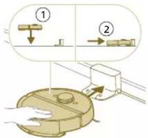 Diagram showing two mechanical components with labeled parts and directional arrows, likely illustrating a process or assembly.