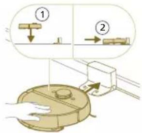 Diagram showing two labeled mechanical components with arrows indicating assembly or process steps, including a circular component and a tool.