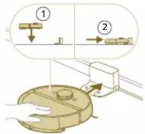 Diagram showing two labeled mechanical components with directional arrows, likely illustrating a process or assembly step.
