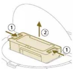 Diagram of a device with labeled components and directional arrows indicating flow or movement