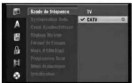 Bande de fréquence Symbolise d'arrer Arrle Cristel Ajournier/Officer Réactivité Briximer Format de l'extrage Mode d'Atchapi Progressive Sacer Minér. Ret aboulemente Zentralis d'arrac TV ✓ CATV