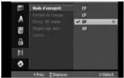 Mode d'enregistr. Format de l'énergie Environ. BY Audio Claspitrage auto surgis EP LP ✓ SP XP 4 Pric: Biplacer 0 Select