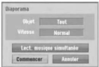 Diaporama Objet Tout Vitesse Normal Lect. musique simultanée Commencer Annuler