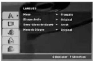 LANGUES Menu > Français Disque Audio > Original Sens-titres du discure > Arrot Menu de Disque > Original © Deplacer / Selection