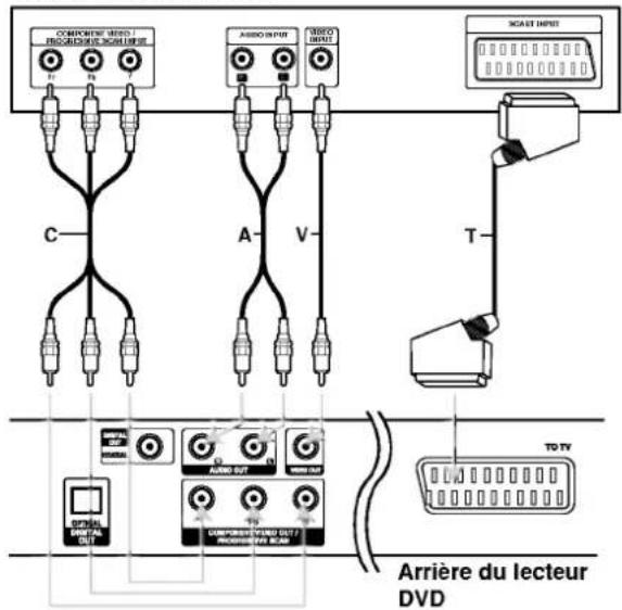 COMPOSITE VIDEO ROBOOLED VIDEO V A ARBIOR/INPUT VIDEO MINT 3CAST INPUT C A V T TO TV DVO/UL AVIO OUT AMOX OUT COMPONENT VIDEO OUT PROXIBITED VIDEO DVD Arrière du lecteur DVD