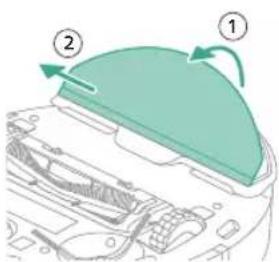 Diagram showing a car interior with labeled parts and directional arrows indicating movement or flow.