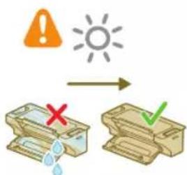 Safety warning symbol with sun icon and checkmark process, showing water drop and checkmark