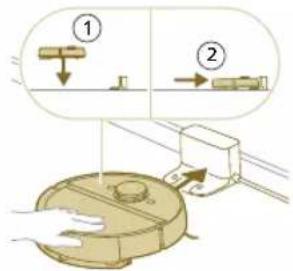 Diagram showing two mechanical components with labeled parts, including a circular base and directional arrows indicating assembly or movement.