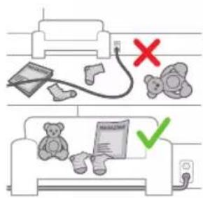 Diagram showing two scenarios of a printer setup with accessories and a checkmark indicating cancellation or rejection.